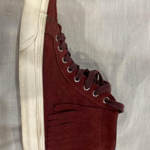 Women’s size 6 Vans leather mocassin fringe boot men’s size 4.5 burgundy - Picture 9 of 10